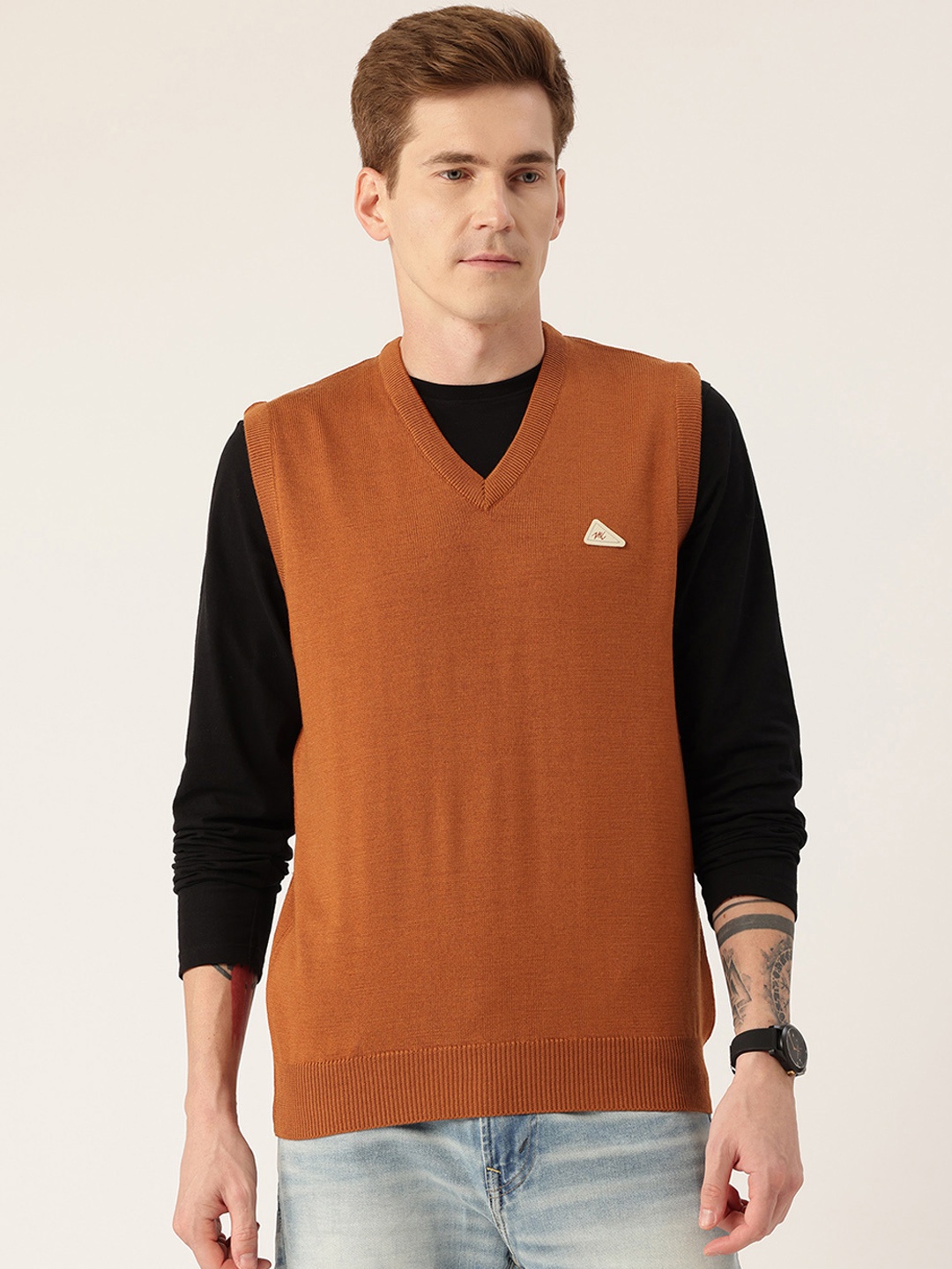 

Monte Carlo Woolen Sweater Vest with Brand Logo Detail, Rust
