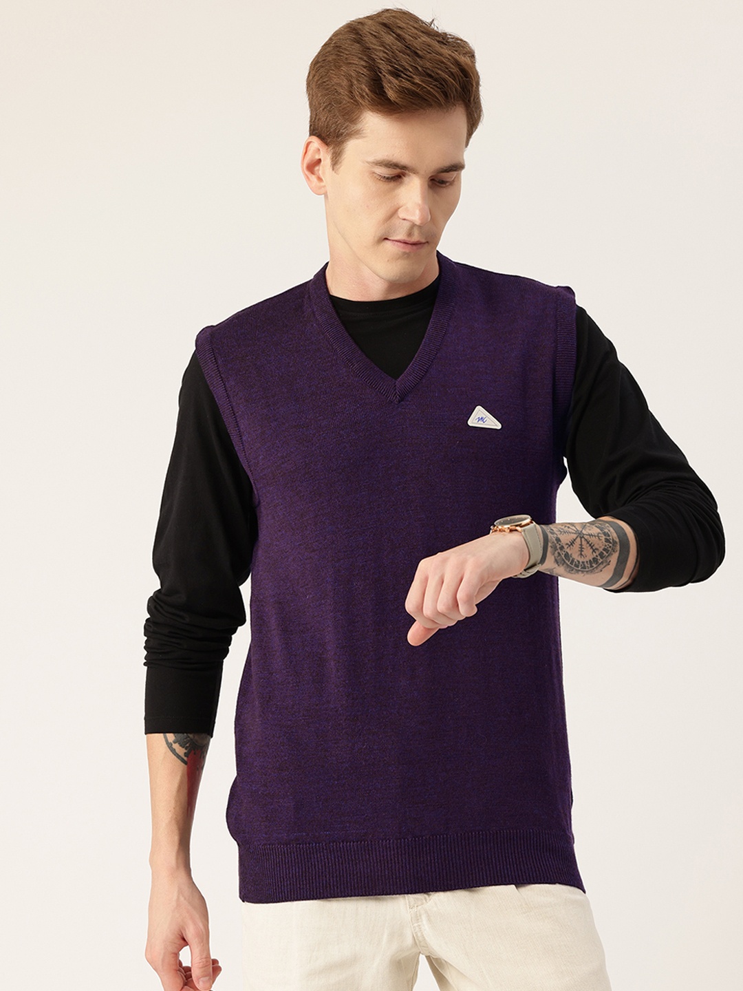 

Monte Carlo Shrink Resistible Woolen Sweater Vest with Brand Logo Detail, Purple