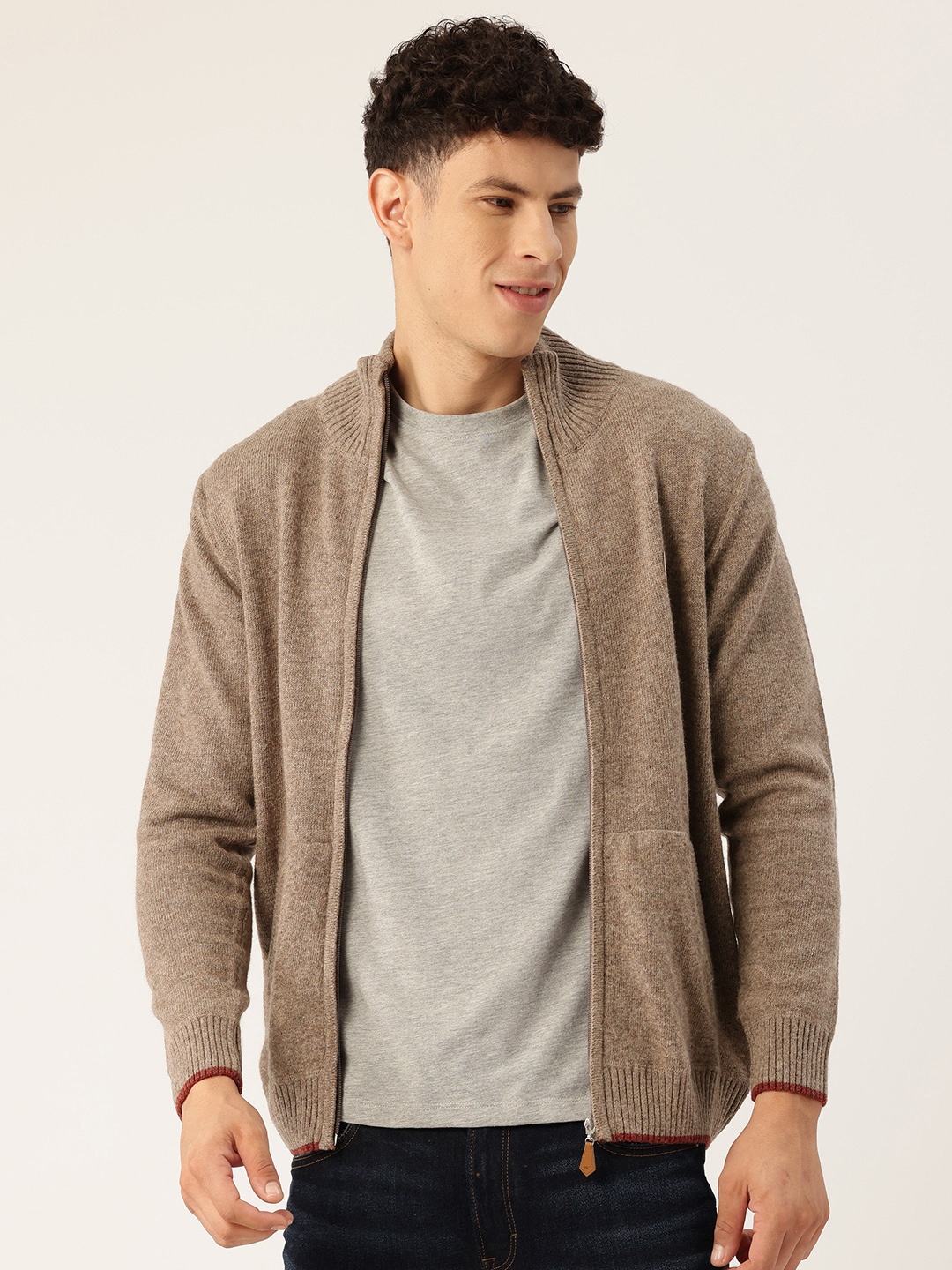 Monte Carlo Woollen Zipper Cardigan, Brown