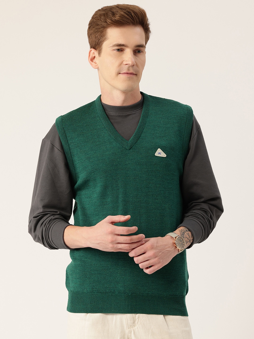 Monte Carlo V Neck Woollen Sweater Vest, Green