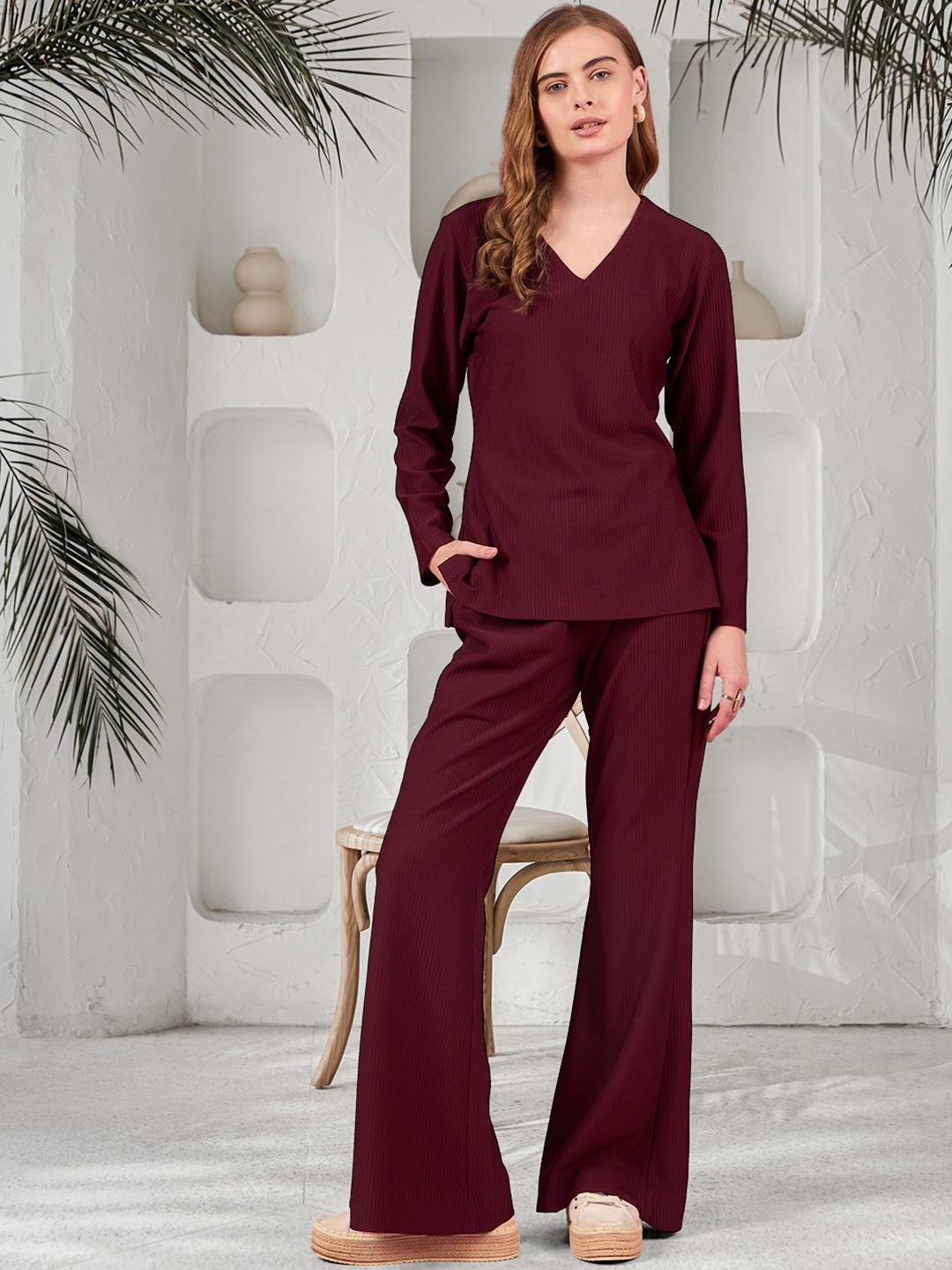 

DressBerry V-Neck Top With Trousers, Maroon