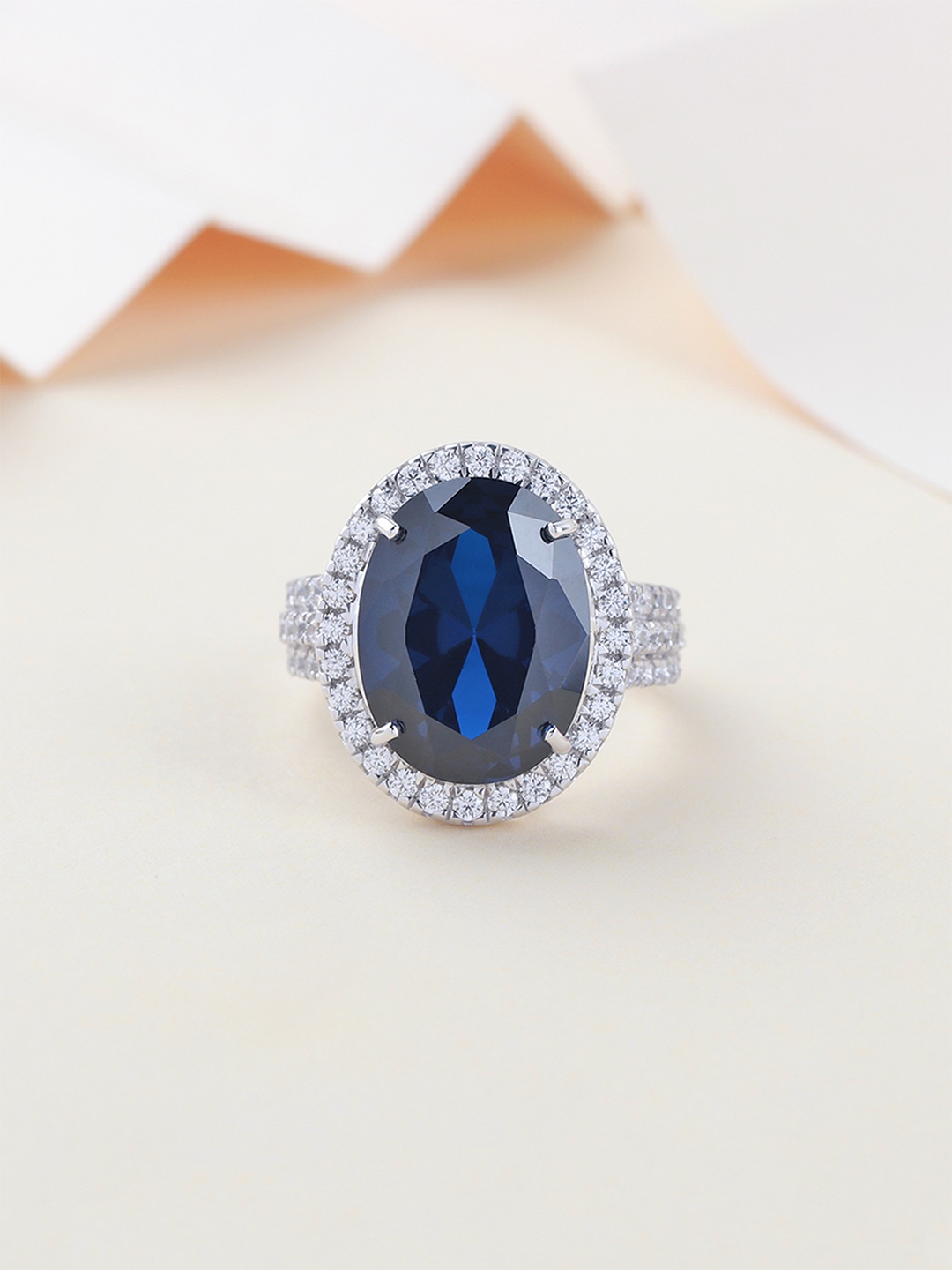 

Ornate Jewels Women 925 Sterling Silver Blue Sapphire American Diamond Big Solitaire Ring