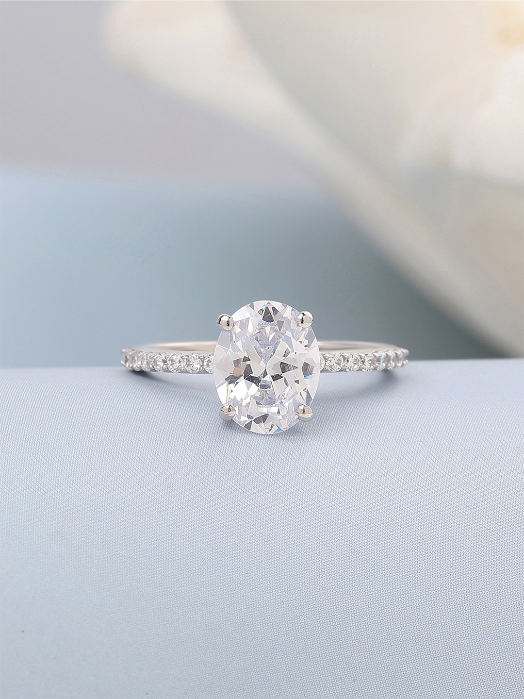 

Ornate Jewels Women 925 Sterling Silver 4.5 Carat American Diamond Solitaire Ring