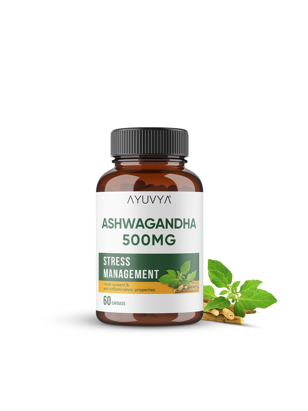 

Ayuvya Ashwagandha Capsules for Weight Gain & Stress Management - 60 Capsules, Green