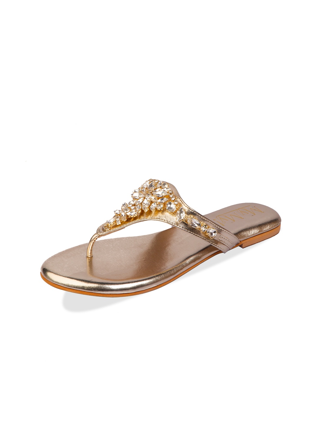 

MyMy footwear Women Embellished T-Strap Flats, Gold