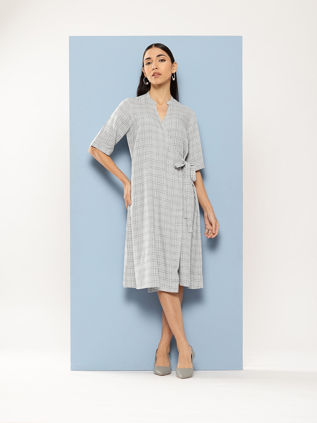 

Chemistry Checked Pure Cotton Dress, Grey
