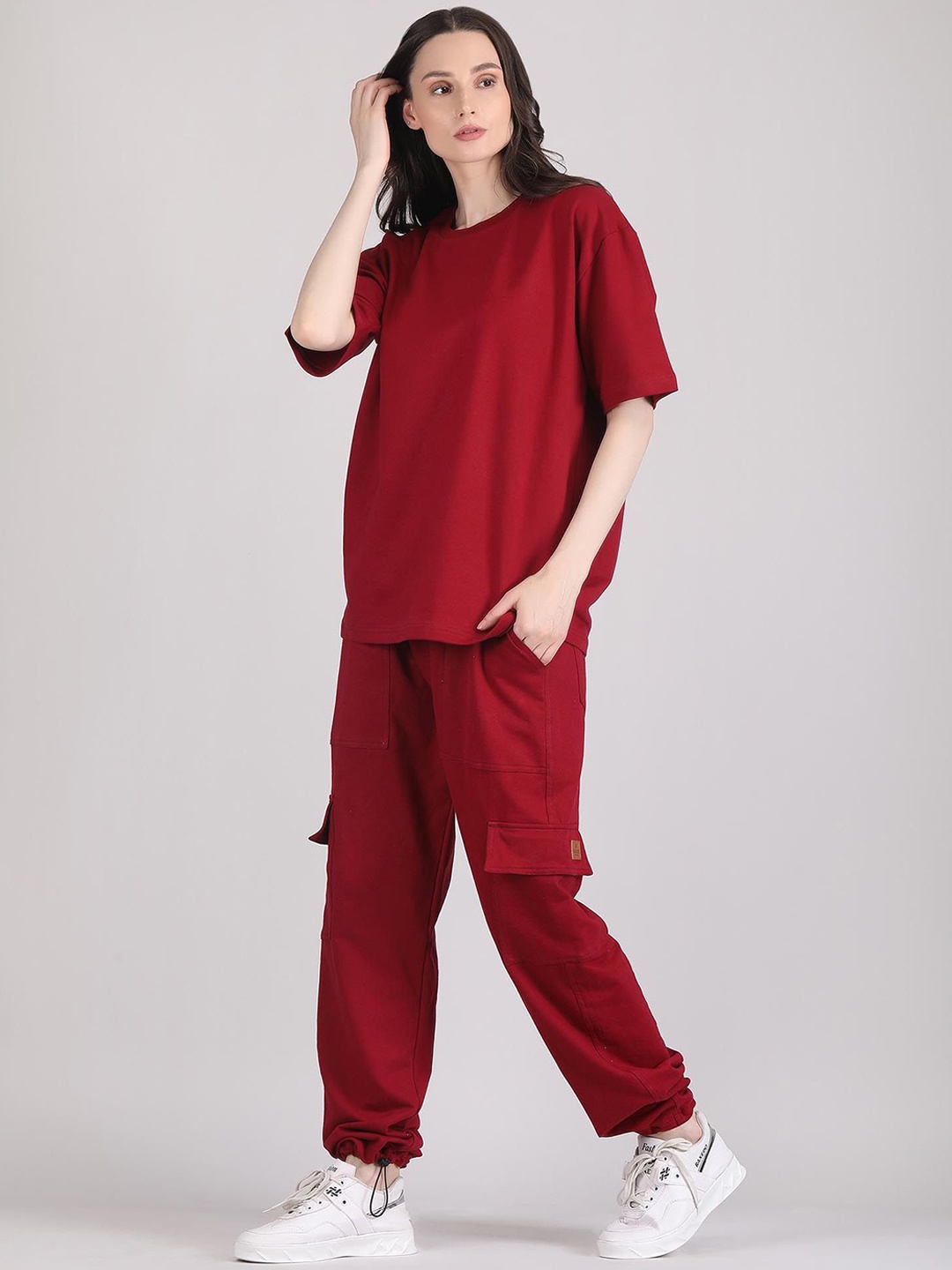 

Raxedo Pure Cotton T-Shirt With Trouser Co-Ords, Maroon