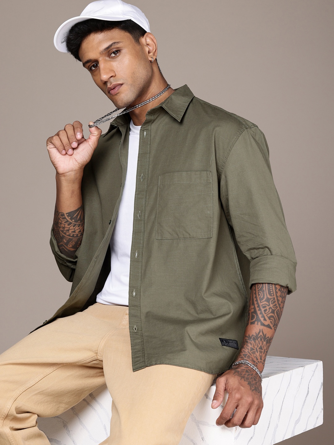 

The Roadster Life Co. Pure Cotton Relaxed Fit Casual Shirt, Olive