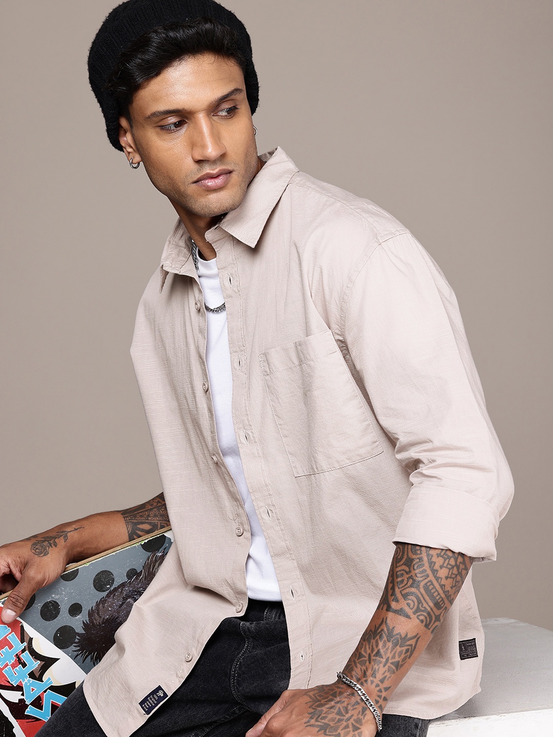 

The Roadster Life Co. Pure Cotton Relaxed Fit Casual Shirt, Taupe
