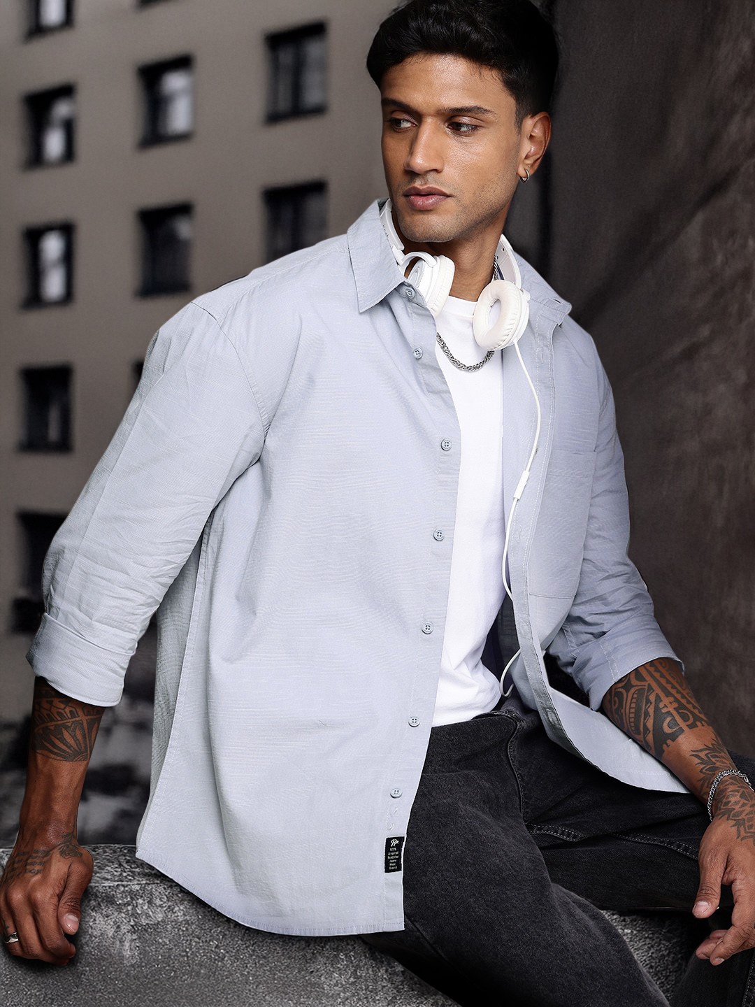 

The Roadster Life Co. Pure Cotton Relaxed Fit Casual Shirt, Grey