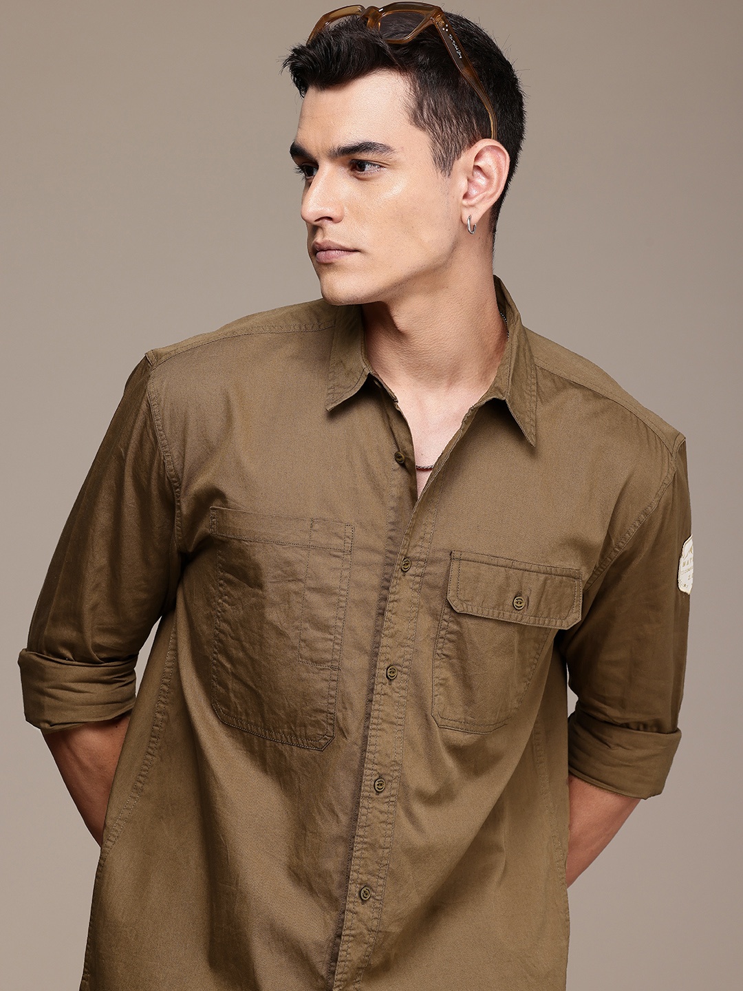 

The Roadster Life Co. Relaxed Fit Opaque Pure Cotton Casual Shirt, Brown