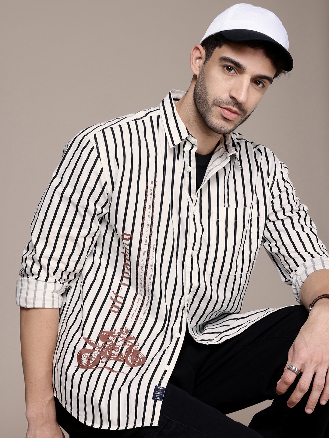 

The Roadster Life Co. Pure Cotton Opaque Striped & Printed Relaxed Fit Casual Shirt, White