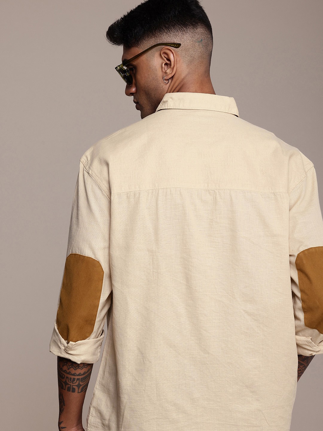 

The Roadster Life Co. Relaxed Fit Drop-Shoulder Sleeves Pure Cotton Casual Shirt, Beige