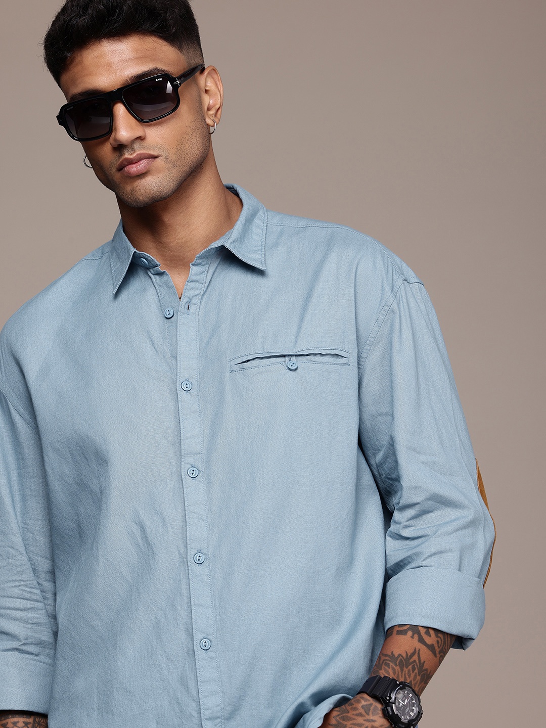 

The Roadster Life Co. Relaxed Fit Drop-Shoulder Sleeves Pure Cotton Casual Shirt, Blue