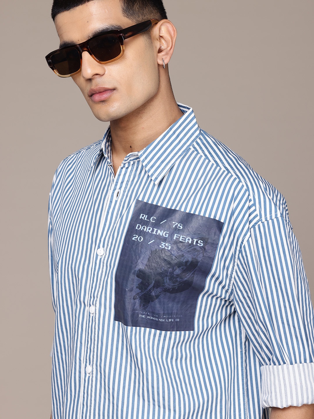 

The Roadster Life Co. Printed Striped Relaxed Fit Casual Shirt, Blue