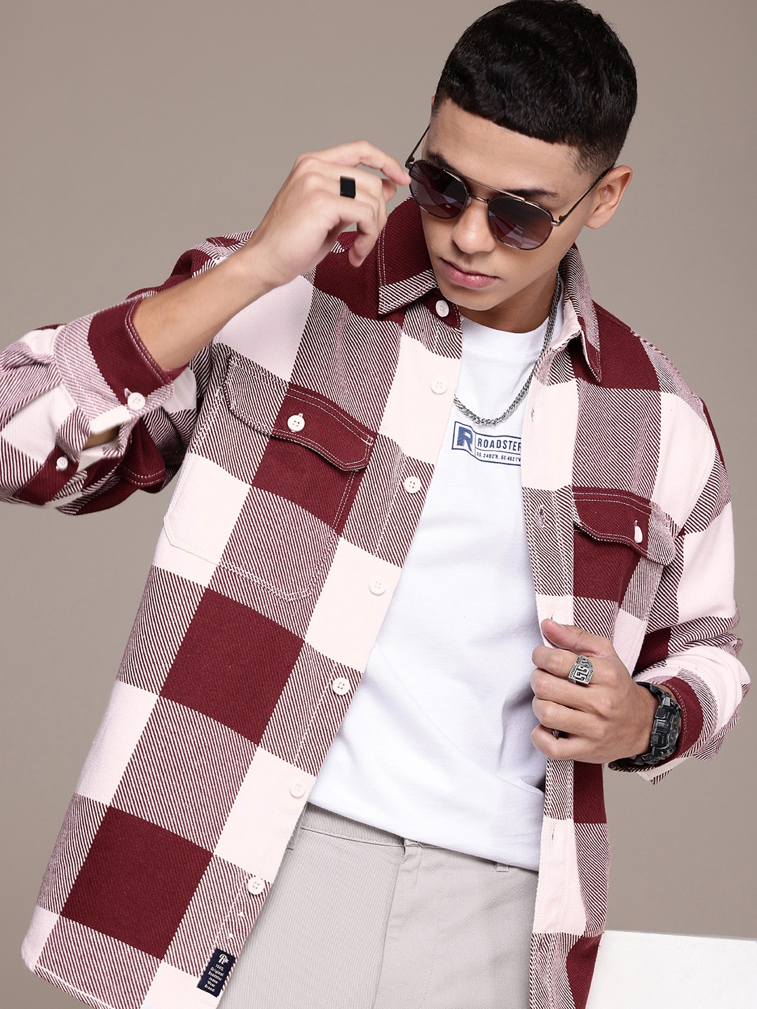 

The Roadster Life Co. Relaxed Fit Checked Casual Shirt, Maroon