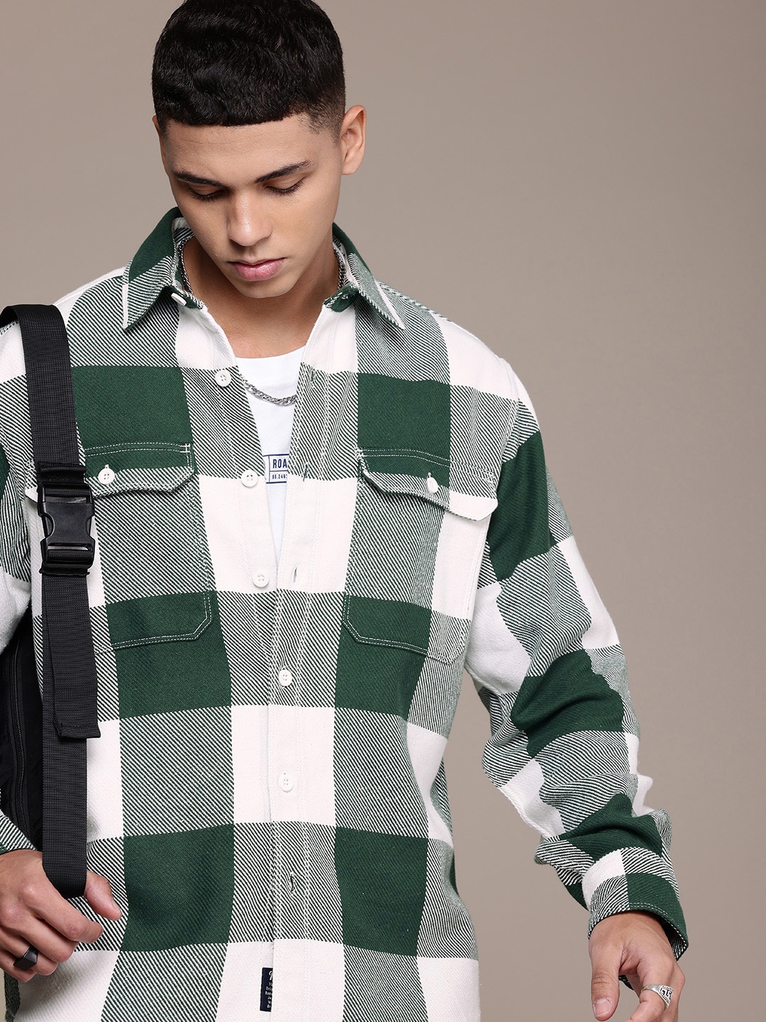 

The Roadster Life Co. Relaxed Fit Checked Casual Shacket, Green
