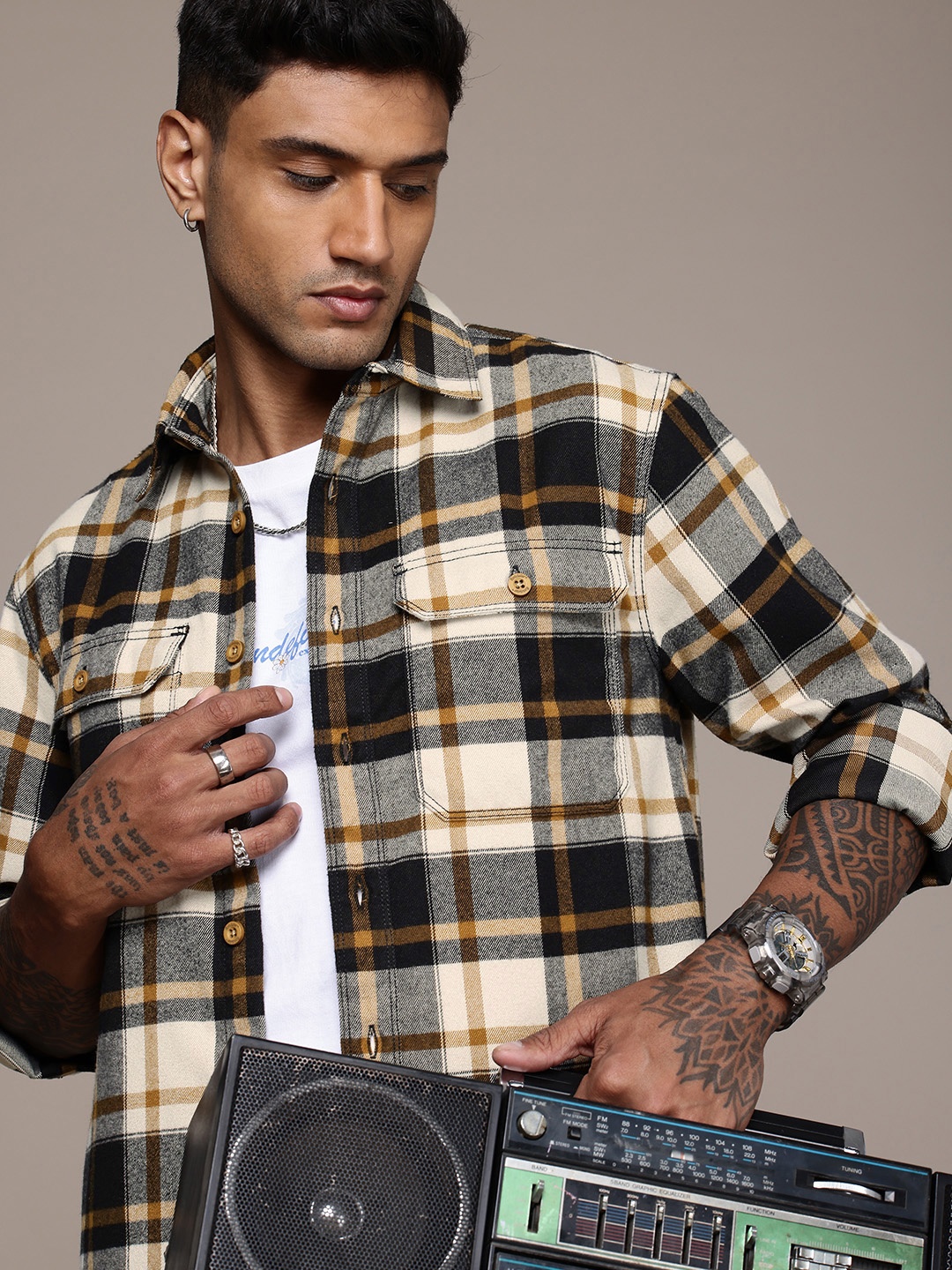 

The Roadster Life Co. Tartan Checked Flannel Casual Shacket, Grey