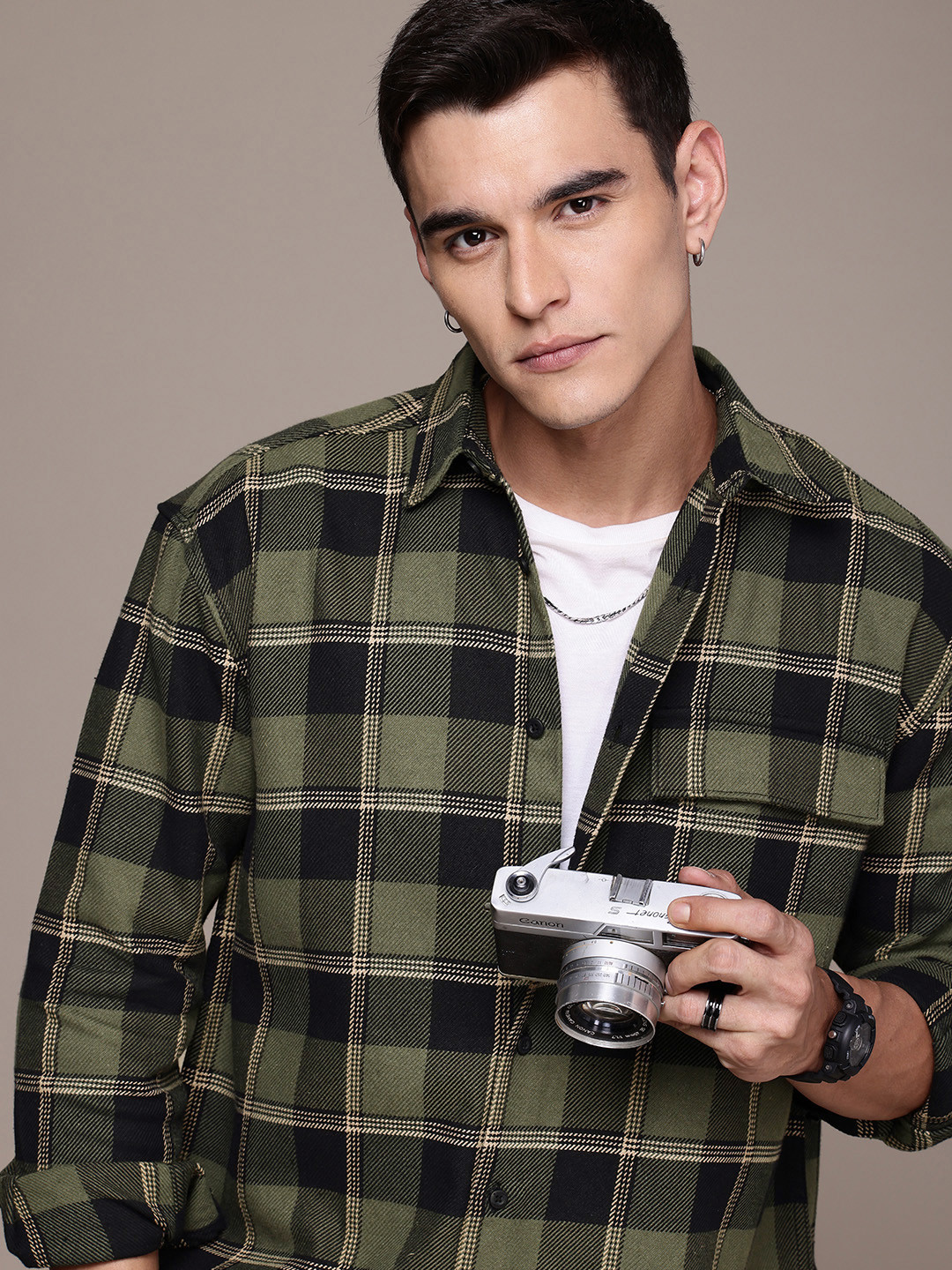

The Roadster Life Co. Checked Relaxed Fit Casual Shacket, Olive