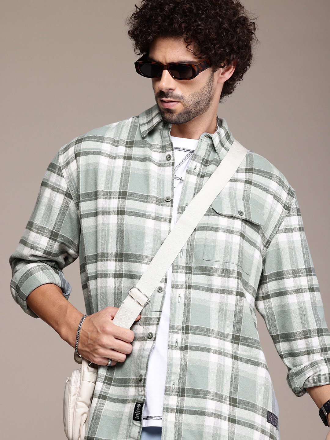 

The Roadster Life Co. Pure Cotton Flannel Tartan Checked Relaxed Fit Casual Shacket, Grey