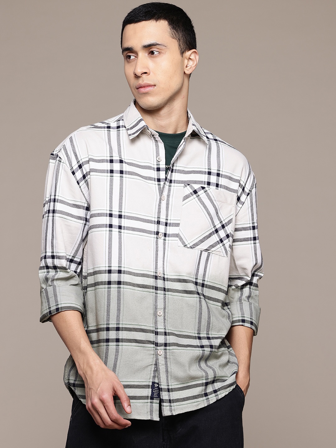 

The Roadster Lifestyle Co. Relaxed Fit Checked With Ombre Effect Casual Shirt, Beige