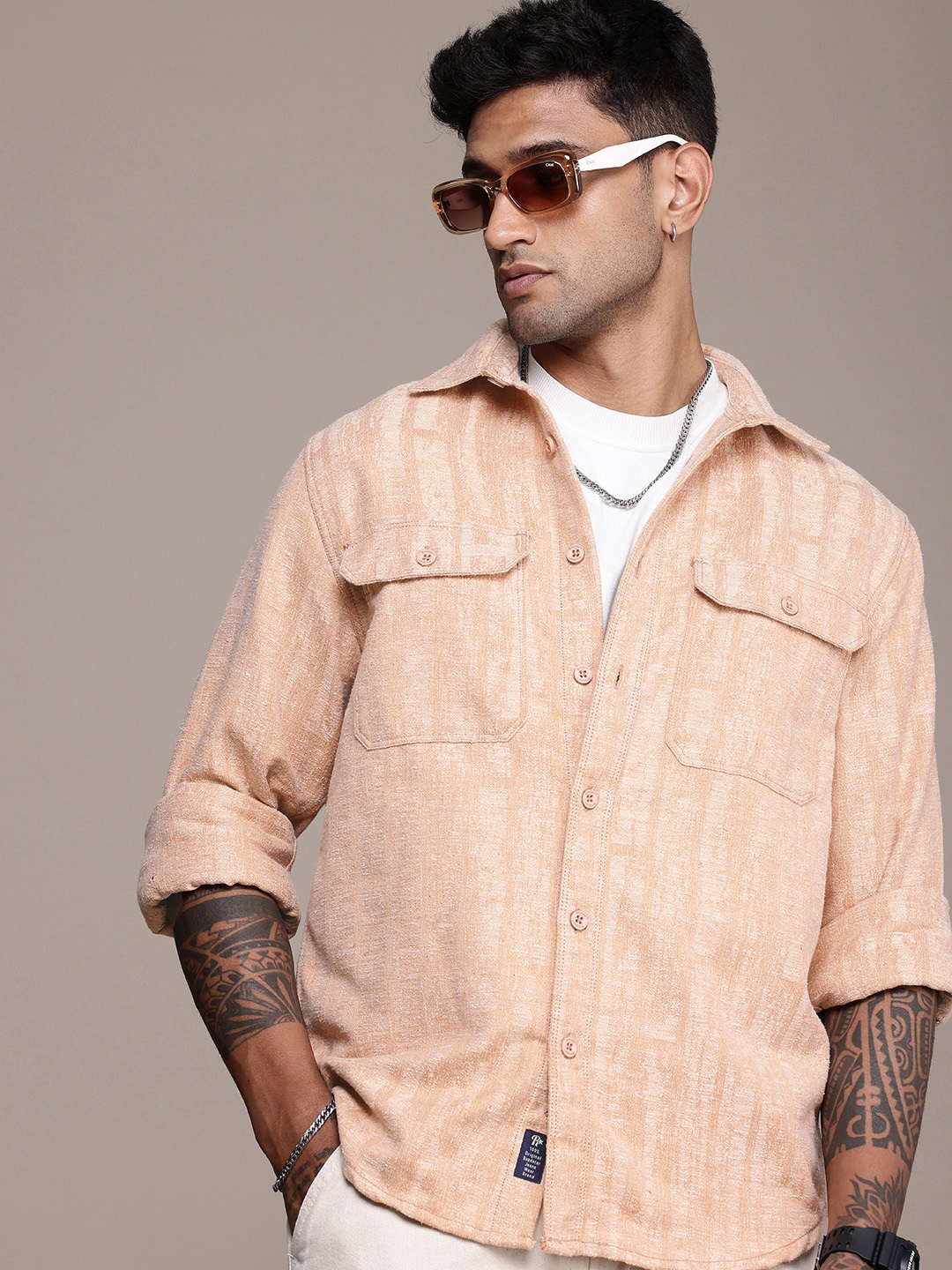 

The Roadster Life Co. Self Design Textured Relaxed Fit Shacket, Beige