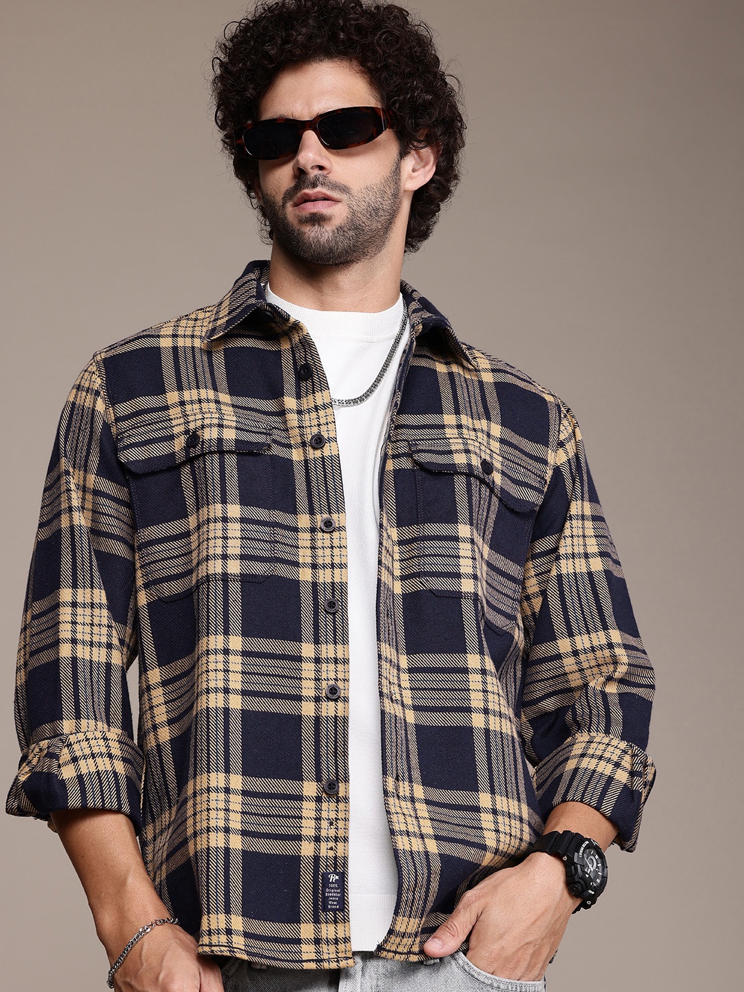 

The Roadster Life Co. Tartan Checked Casual Shacket, Beige