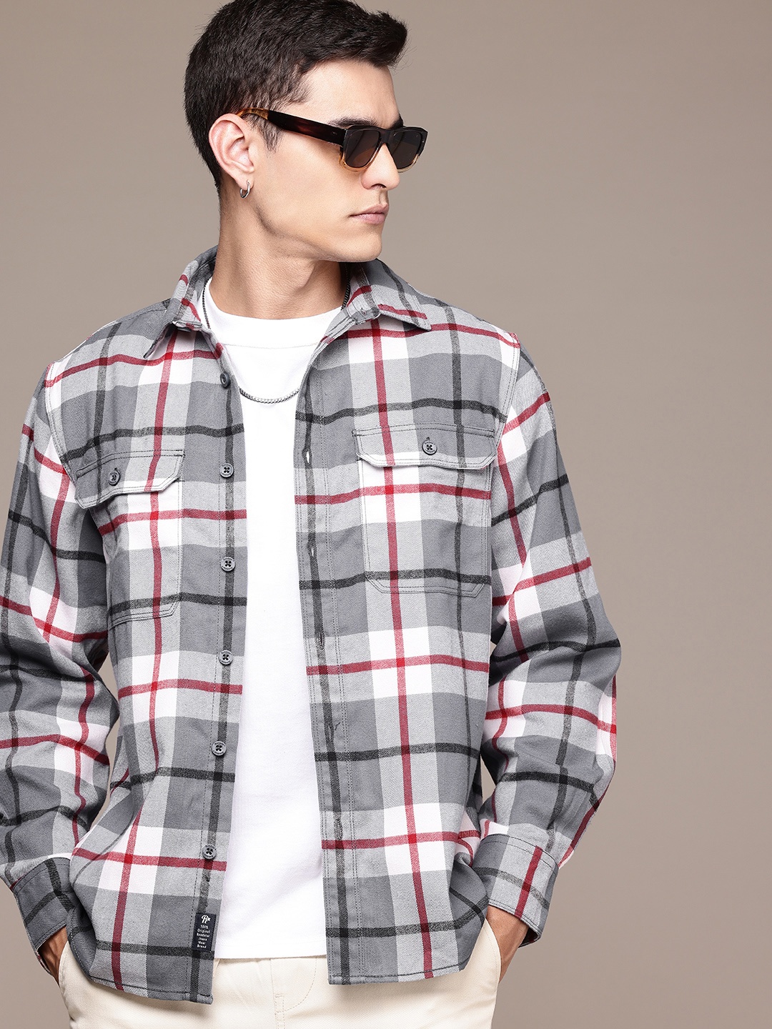

The Roadster Life Co. Opaque Checked Relaxed Fit Casual Shacket, Grey