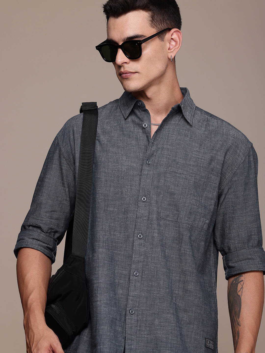 

The Roadster Life Co. Pure Cotton Opaque Relaxed Fit Casual Shirt, Grey melange