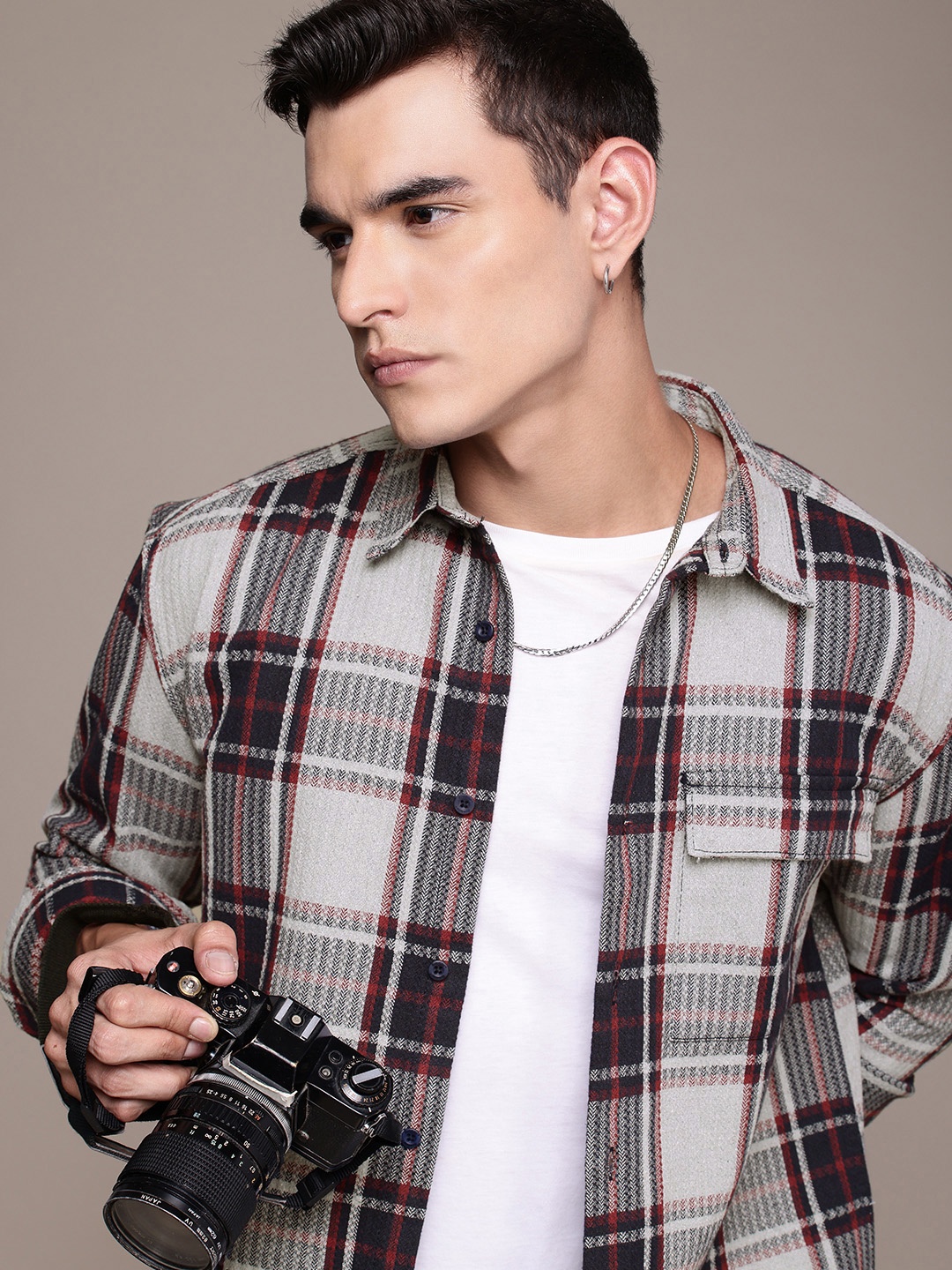 

The Roadster Life Co. Checked Relaxed Fit Casual Shacket, Grey