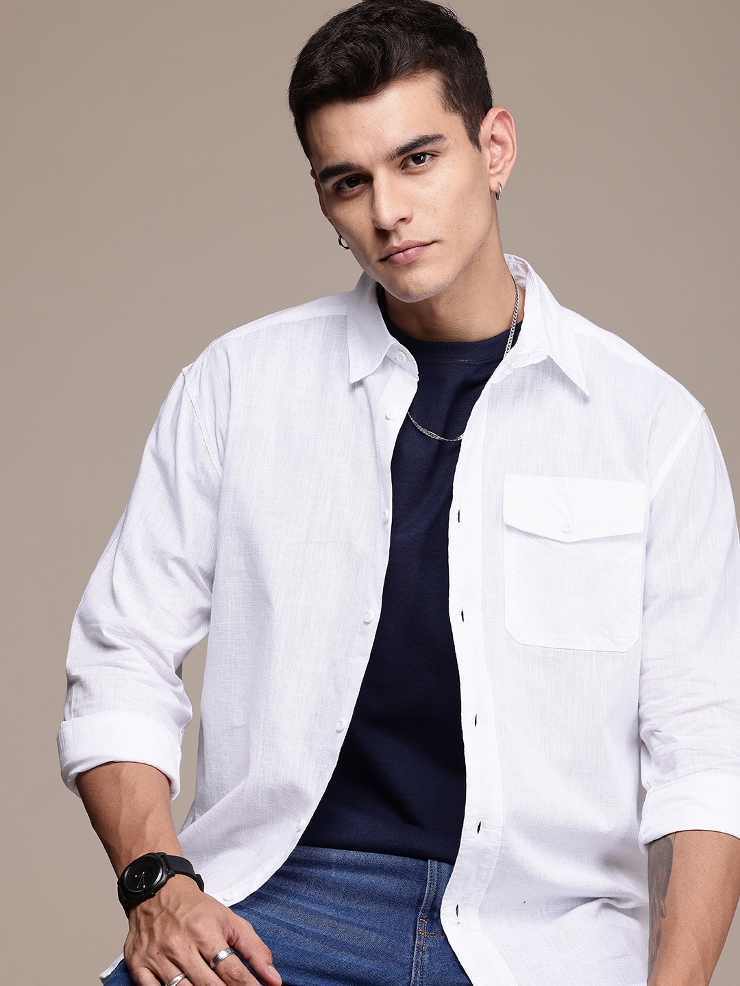 

The Roadster Life Co. Pure Cotton Relaxed Fit Casual Shirt, White