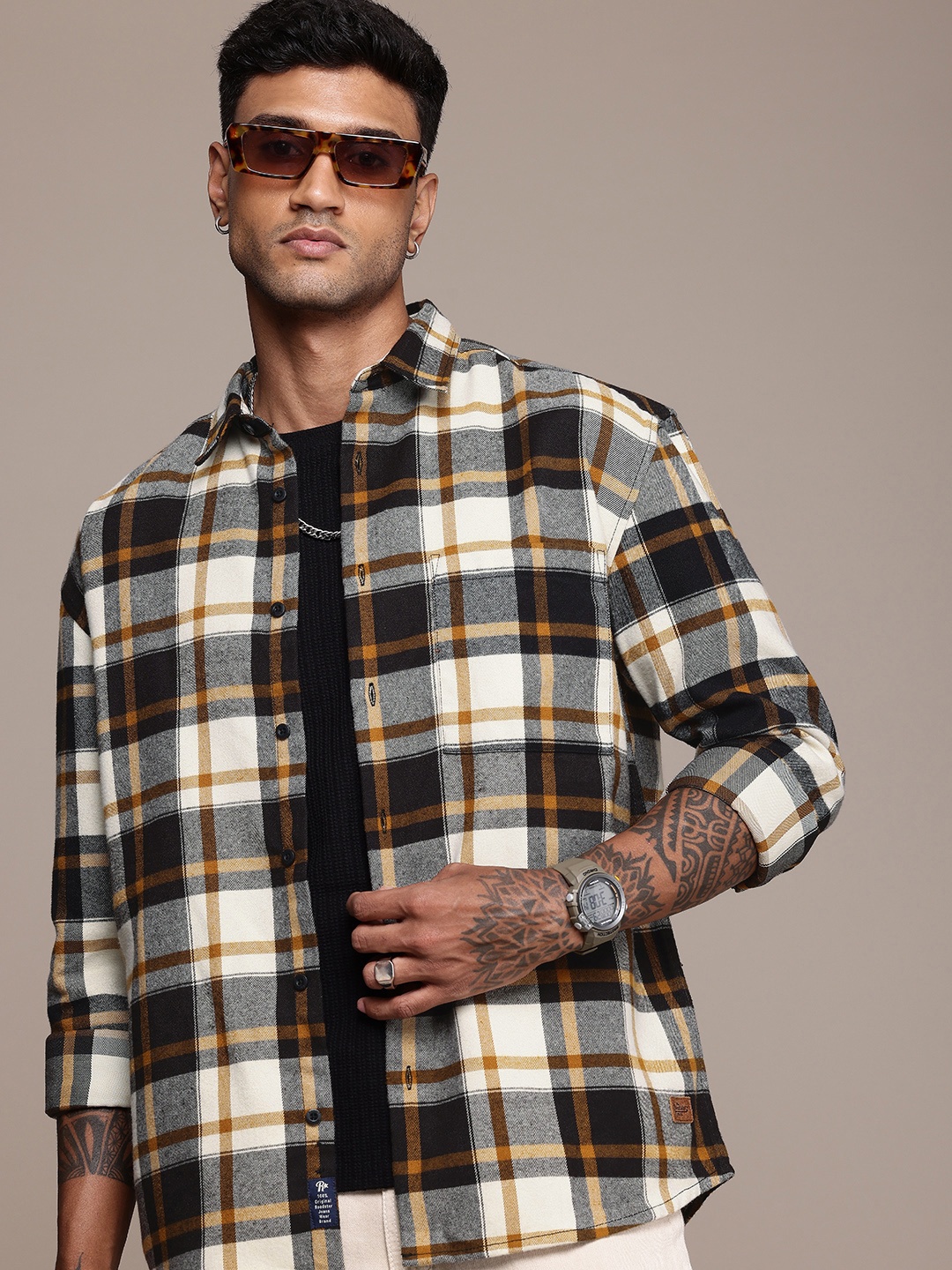 

The Roadster Life Co. Relaxed Fit Checked Casual Shacket, Mustard