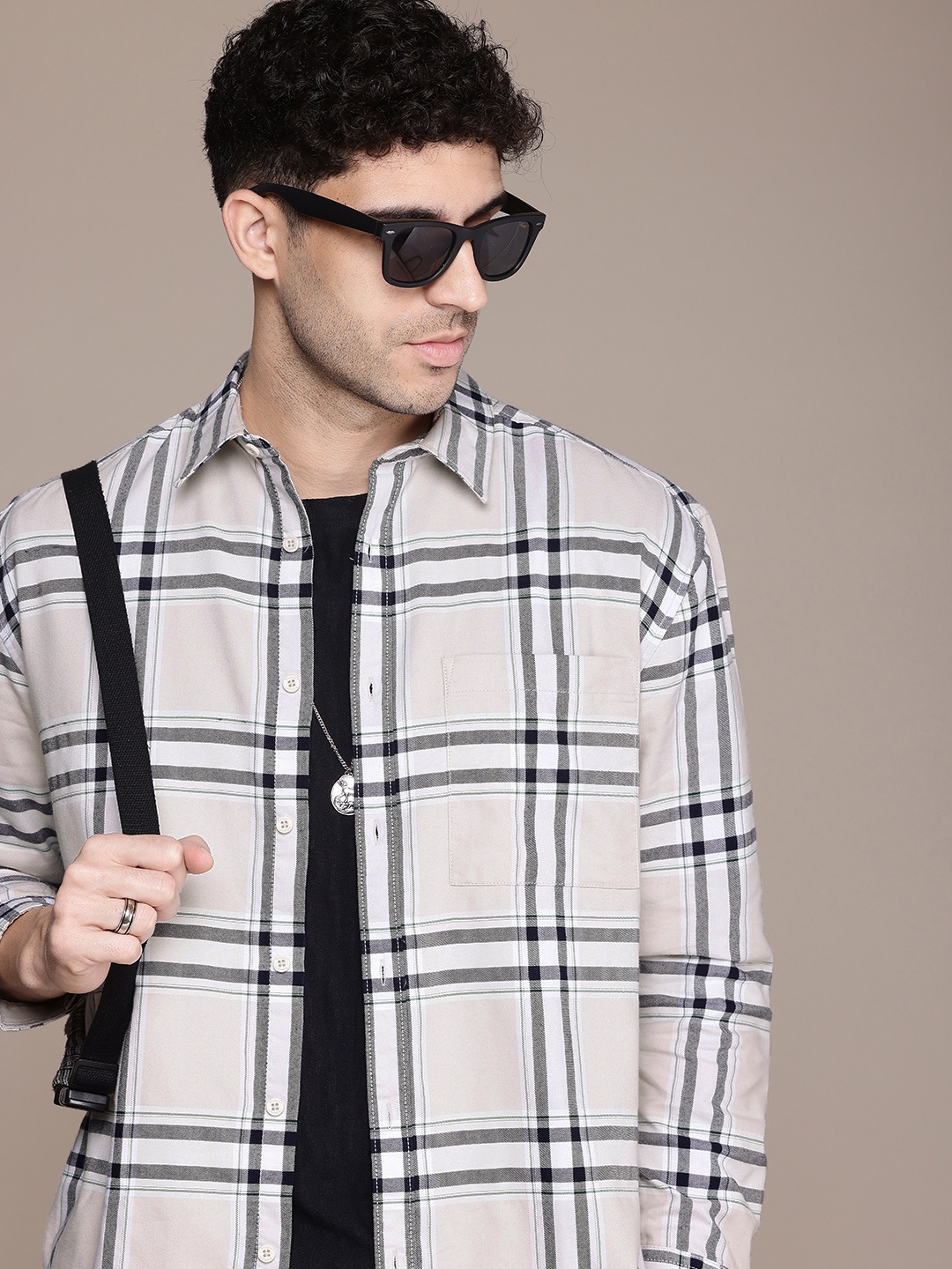 

The Roadster Life Co. Tartan Checks Opaque Relaxed Fit Casual Shirt, Beige