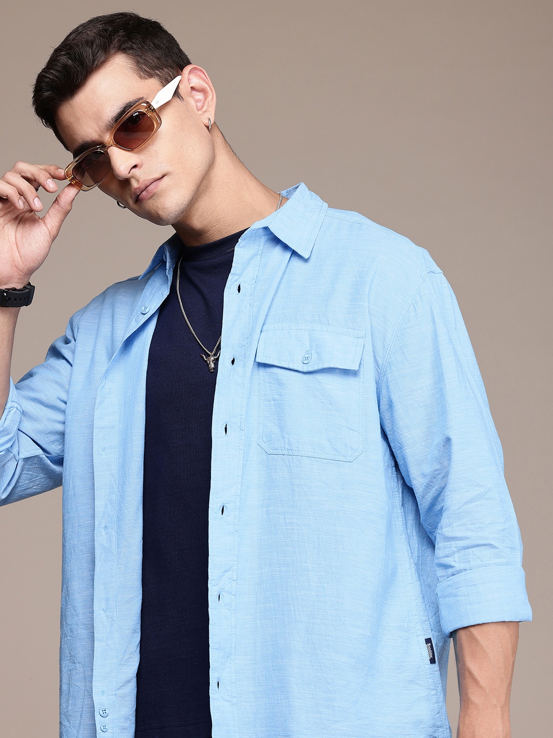 

The Roadster Life Co. Pure Cotton Relaxed Fit Casual Shirt, Blue