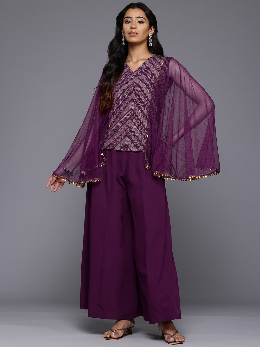 

Ahalyaa Printed Top With Palazzos, Purple