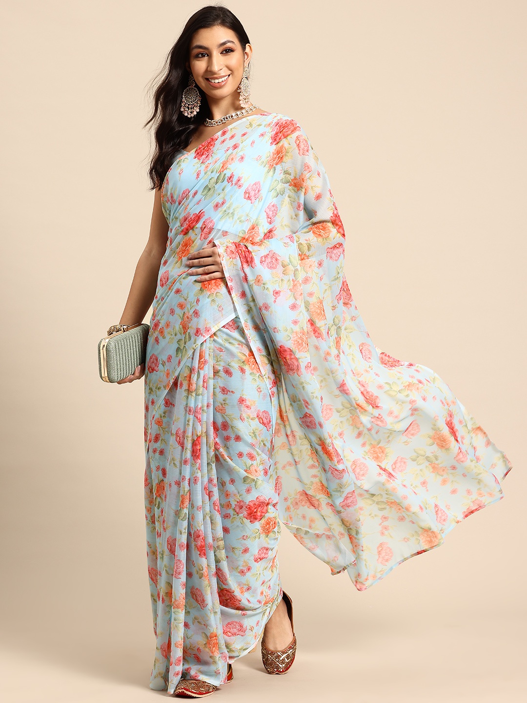 

Ahalyaa Floral Printed Saree, Burgundy