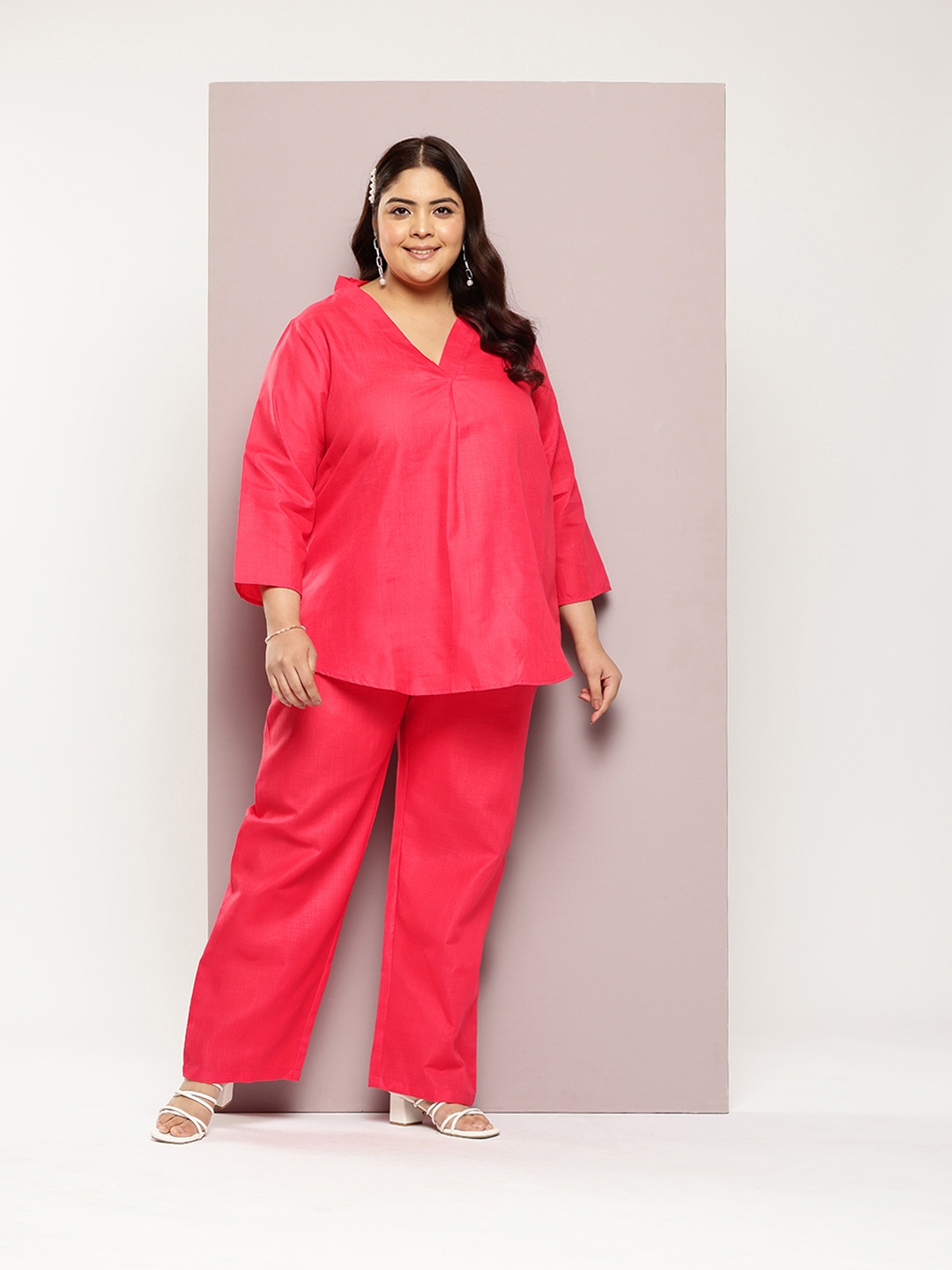 

Qurvii+ Plus Size Tunic With Trousers, Red