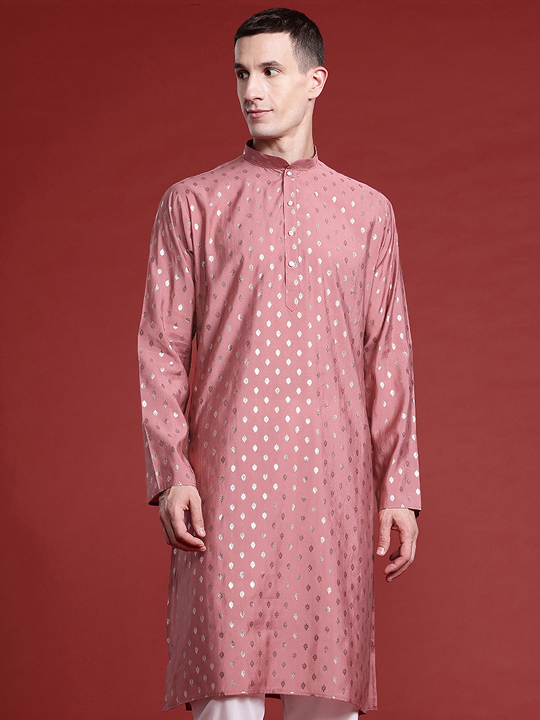 

MANQ Men Ethnic Motifs Printed Pure Cotton Kurta with Pyjamas, Pink