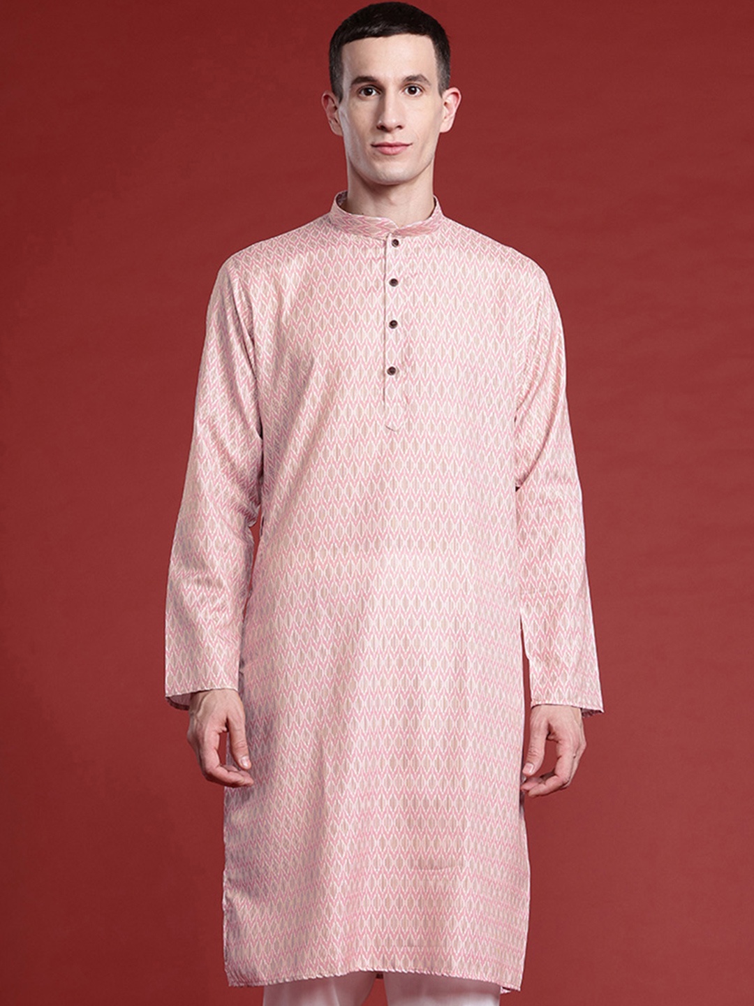 

MANQ Men Printed Pure Cotton Kurta with Pyjamas, Pink