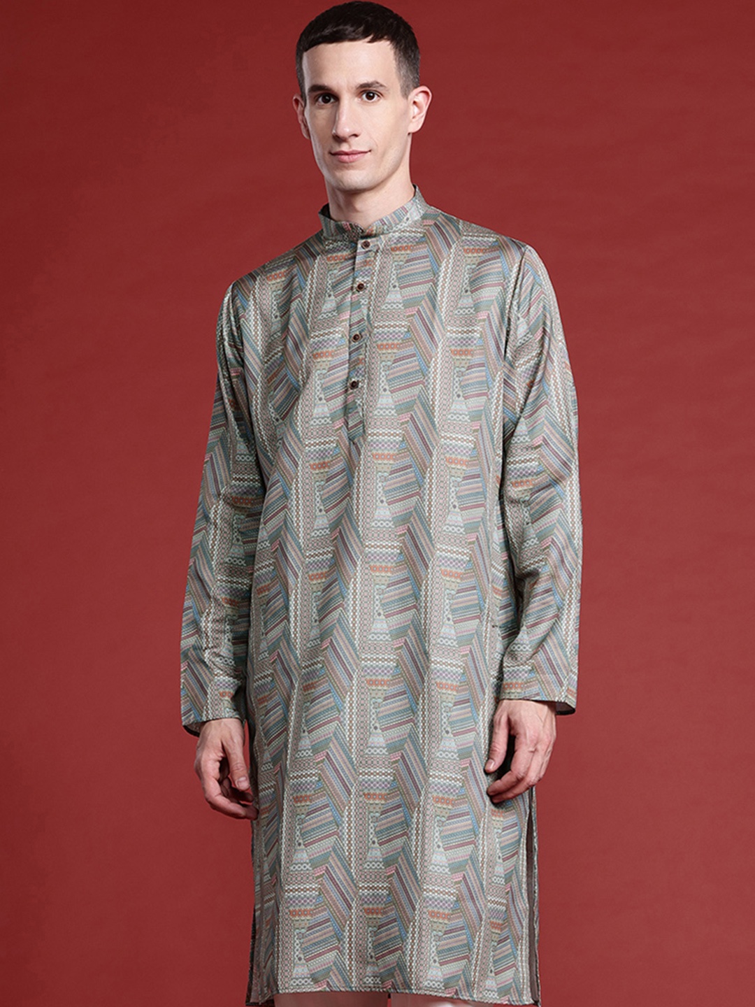 

MANQ Men Printed Pure Cotton Kurta with Pyjamas, Multi