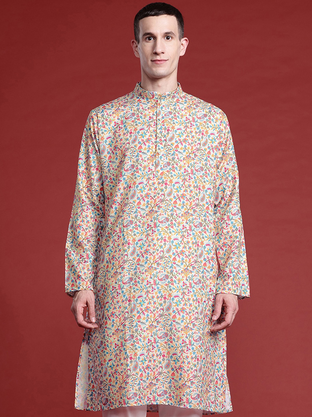 

MANQ Men Ethnic Motifs Printed Pure Cotton Kurta with Pyjamas, Beige