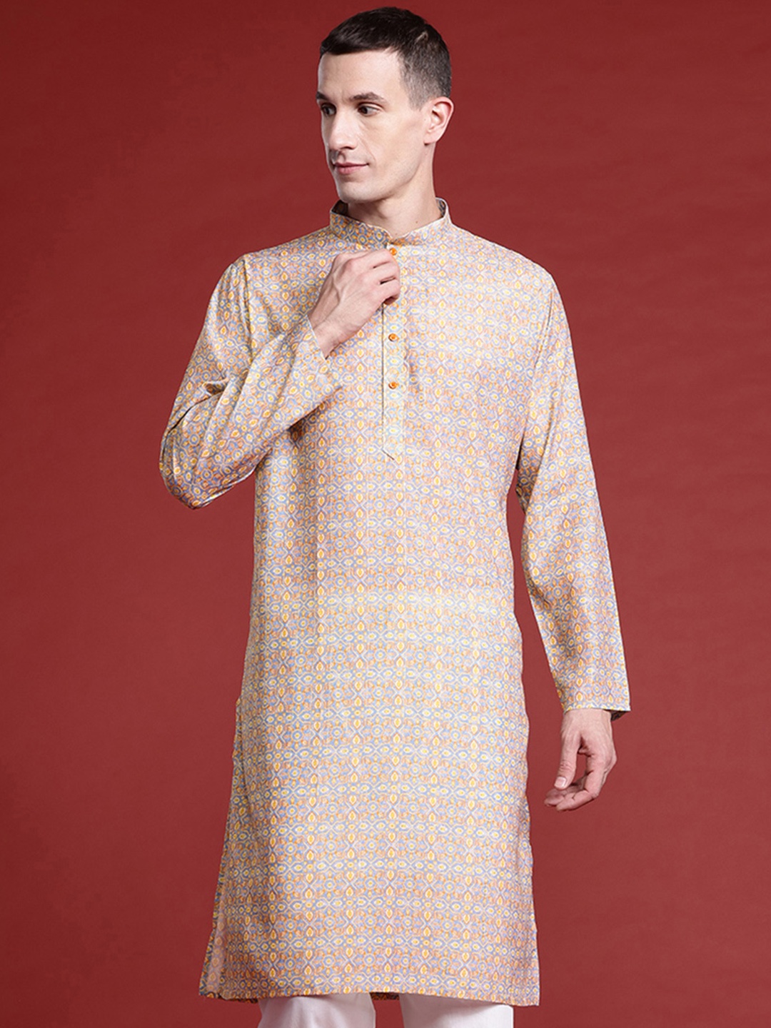 

MANQ Men Ethnic Motifs Printed Pure Cotton Kurta with Pyjamas, Grey