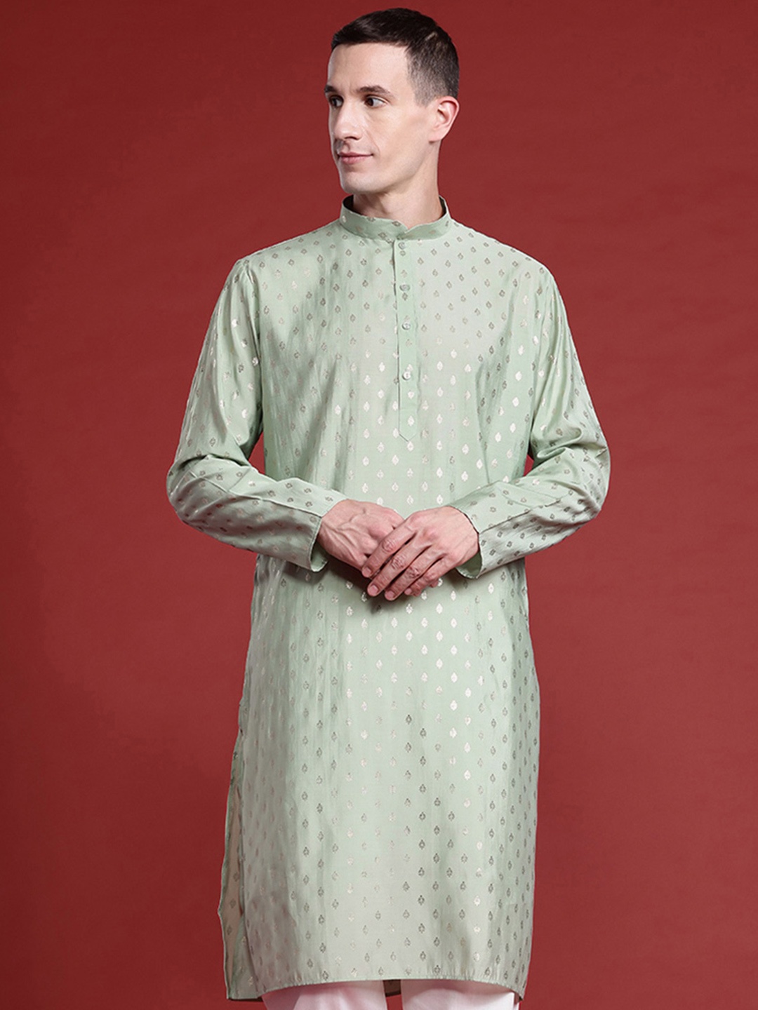 

MANQ Men Ethnic Motifs Printed Pure Cotton Kurta with Pyjamas, Green