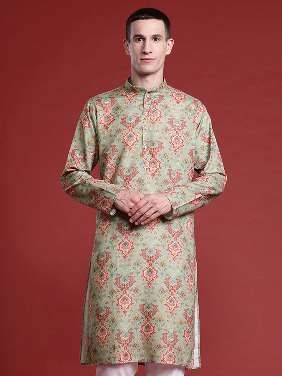 

MANQ Men Ethnic Motifs Printed Pure Cotton Kurta with Pyjamas, Green