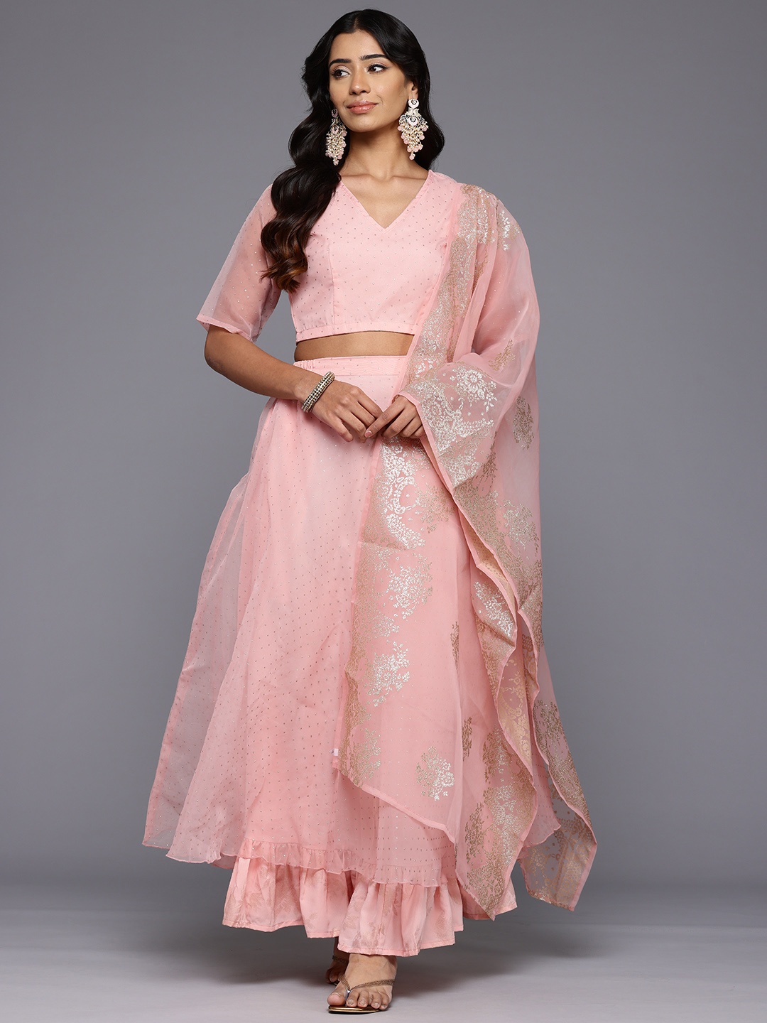 

Ahalyaa Printed Ready to Wear Lehenga & Blouse With Dupatta, Pink