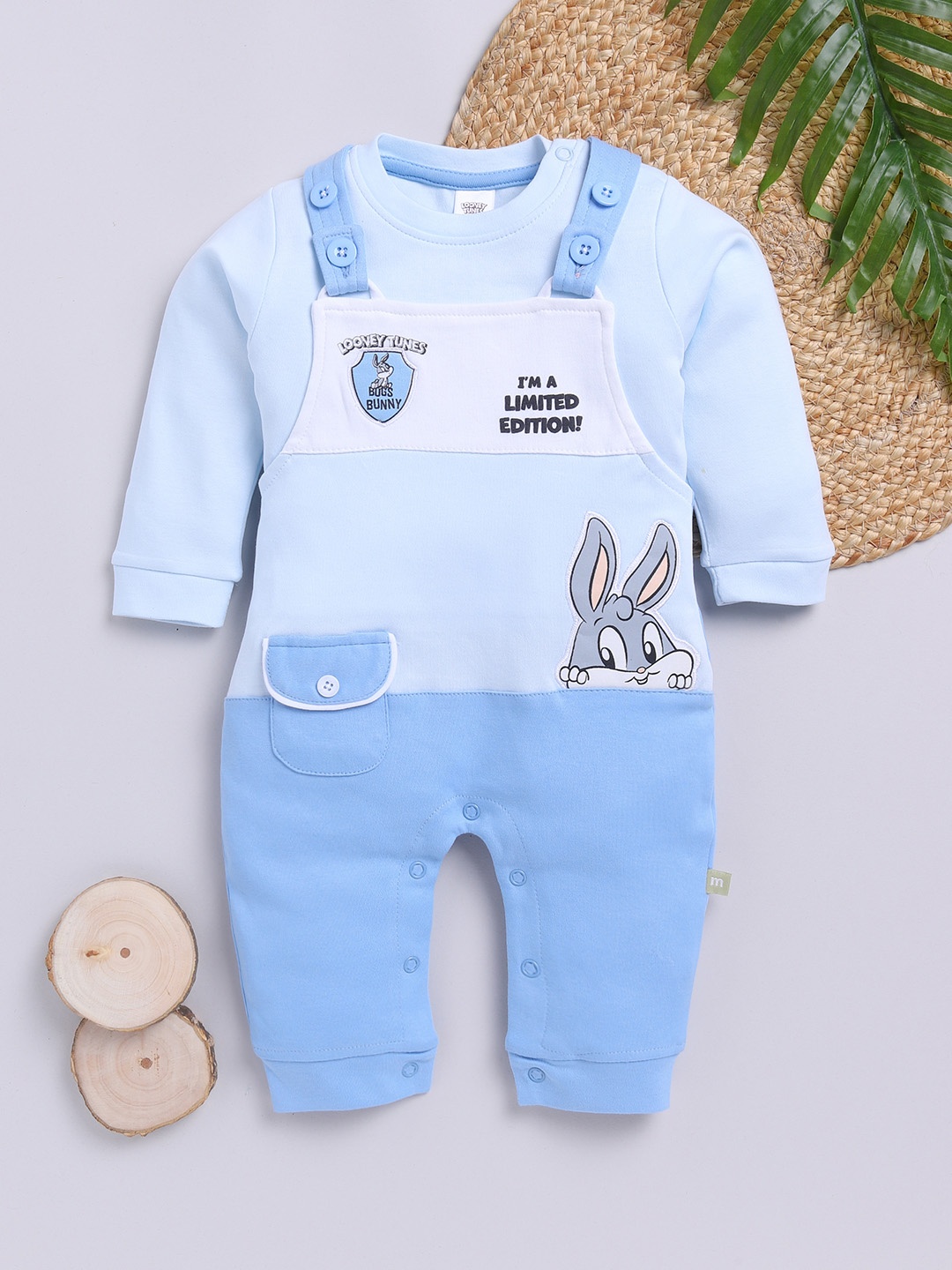 

Moms Love Infants Boys Pure Cotton Applique Detail Dungaree With T-Shirt, Blue