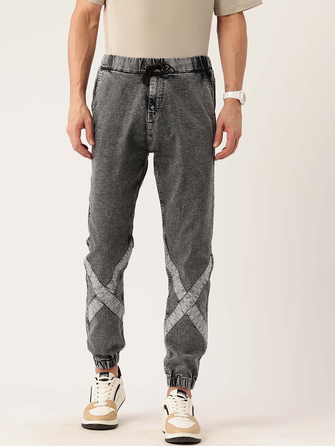 

PARIS HAMILTON Men Light Fade Acid Wash Stretchable Jogger Jeans, Charcoal