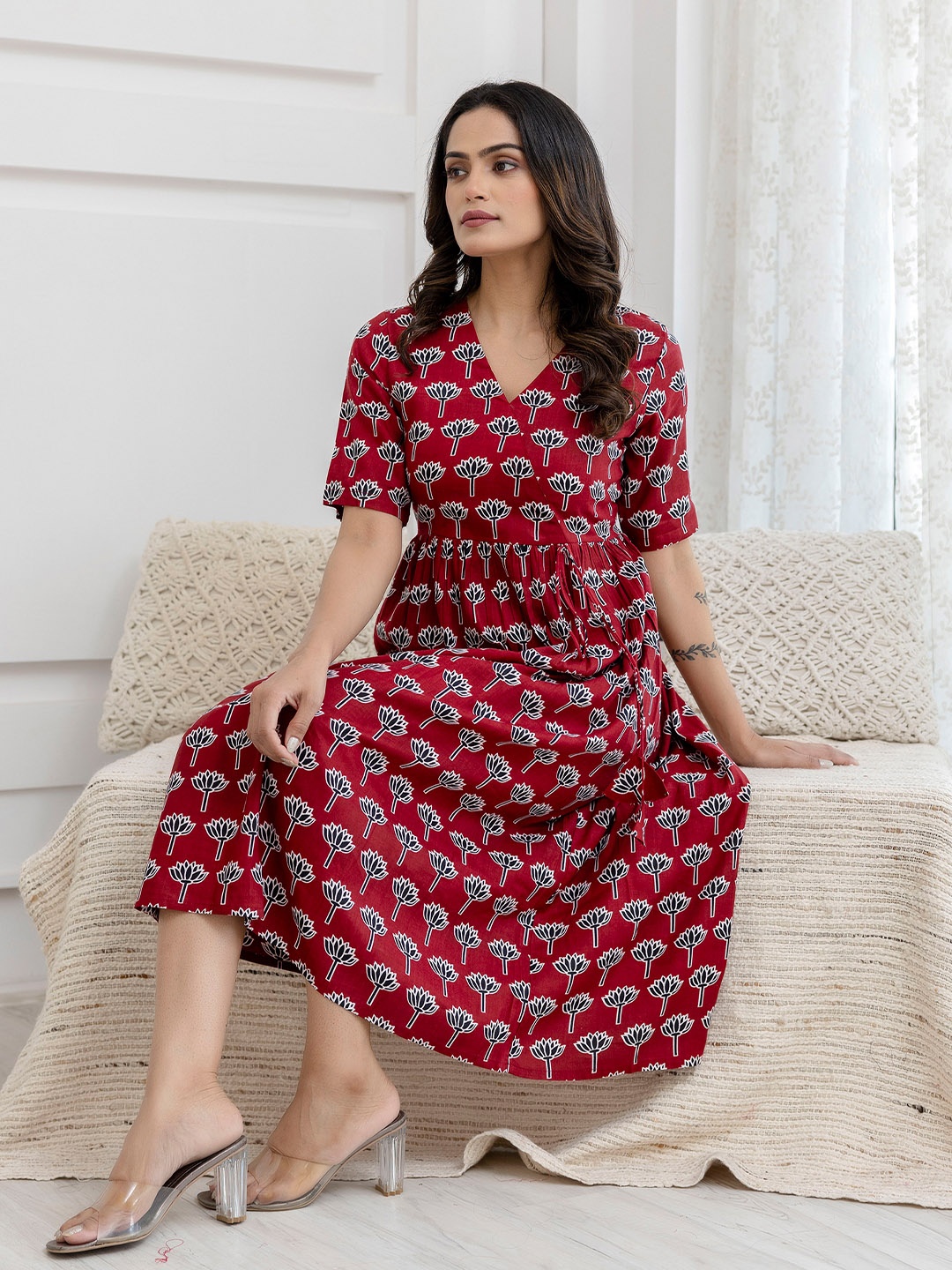 

Nocika Floral Print Fit & Flare Midi Dress, Maroon