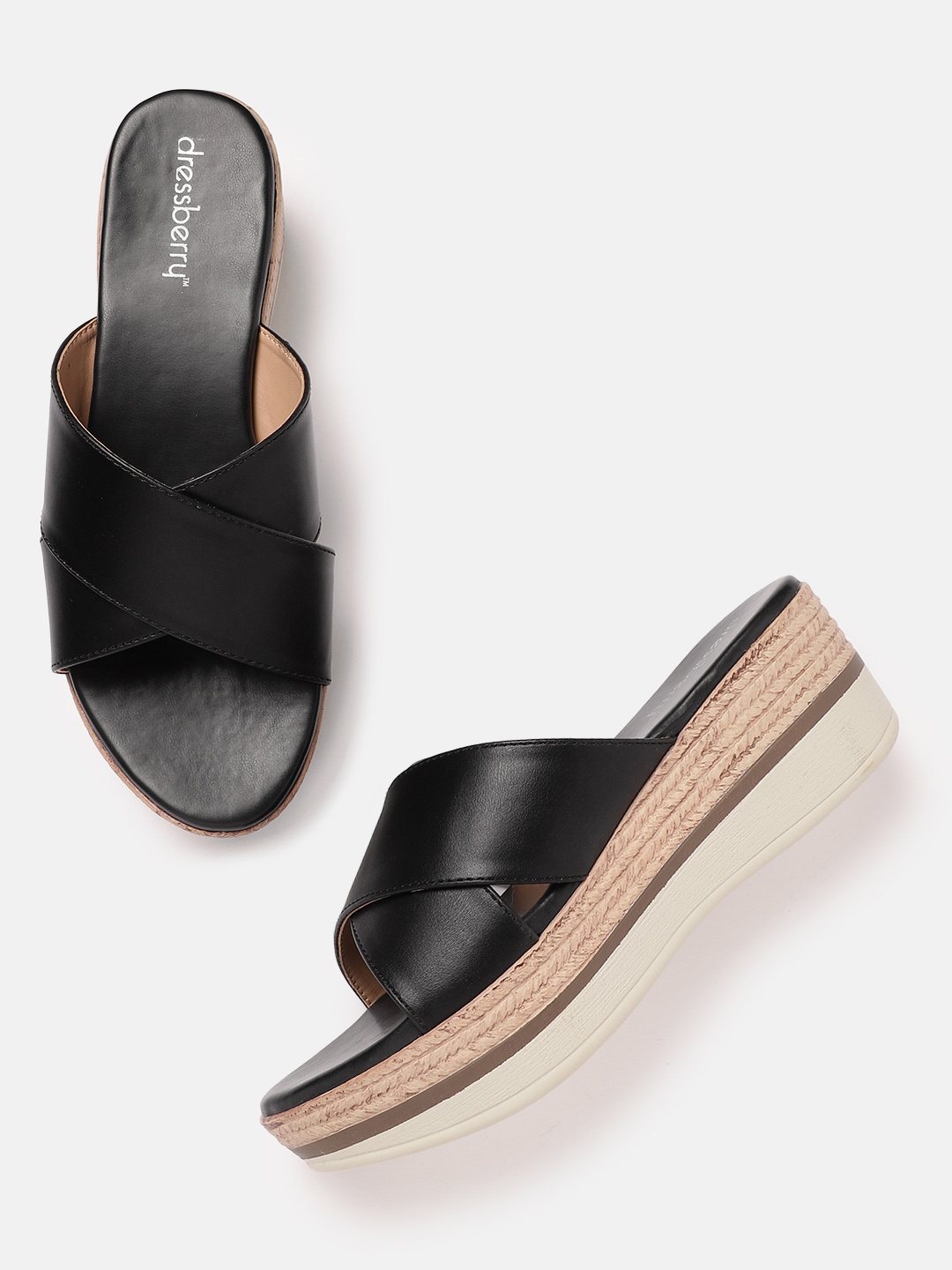 

DressBerry Open Toe Flatform Heels, Black