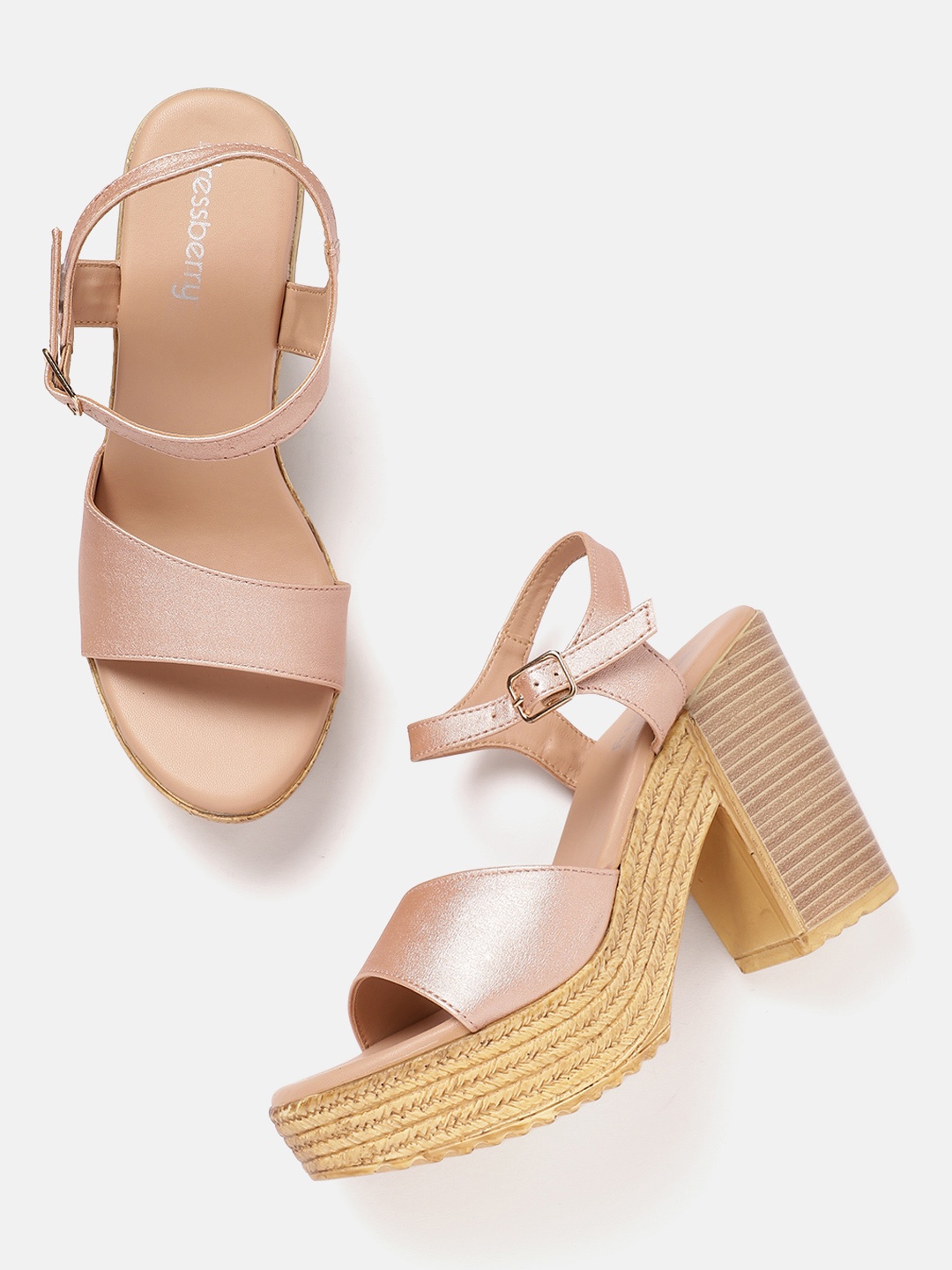

DressBerry Open Toe Block Heels, Pink